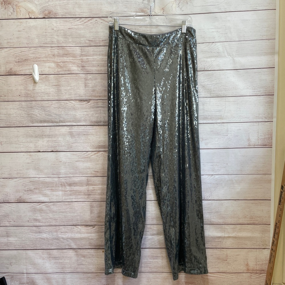 NEW WITHOUT TAGS A NEW DAY SILVER SEQUIN WIDE LEG PANTS‎ Y3K